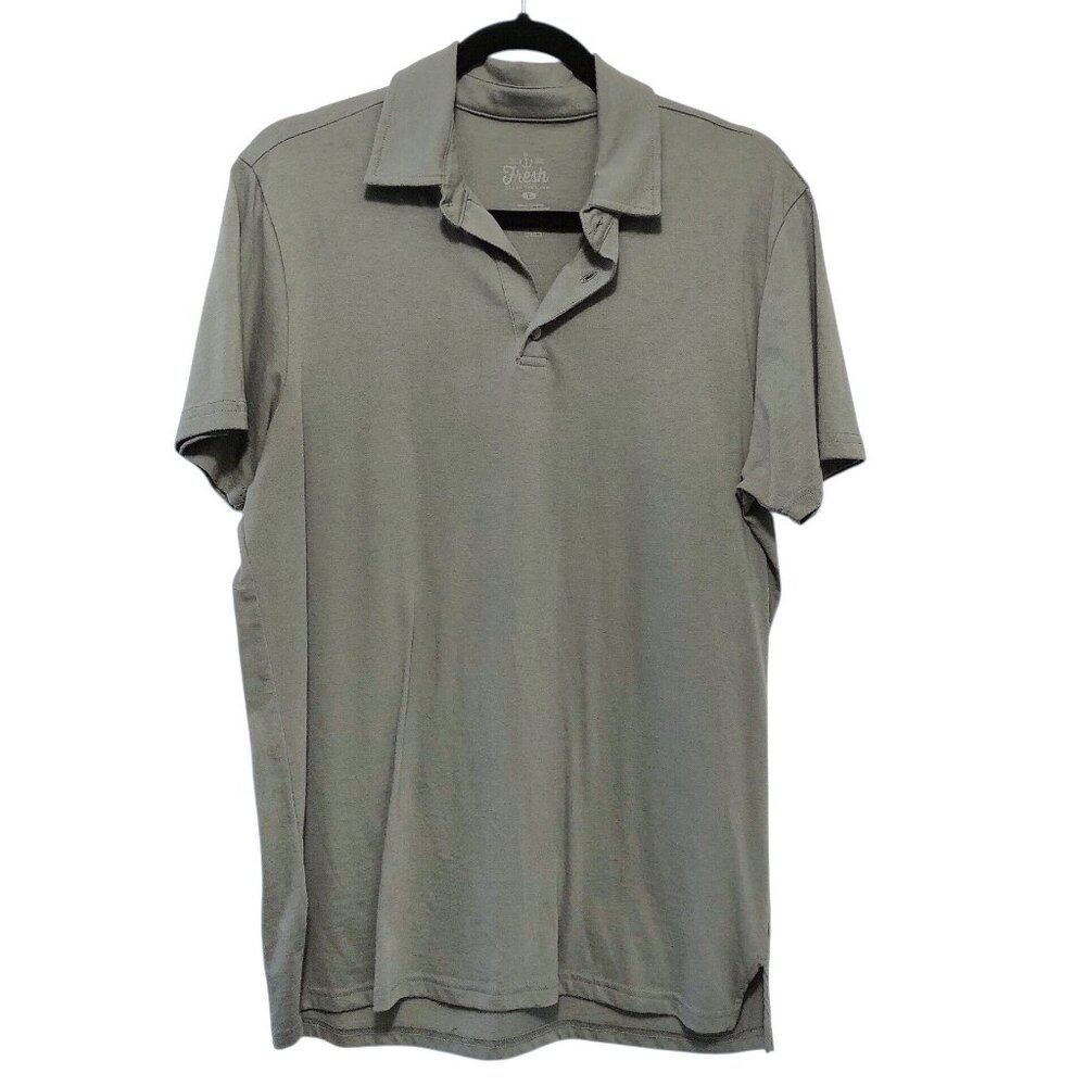 Men's Fresh Clean Tees Solid Green Button Collared Short Sleeve Shirt Large